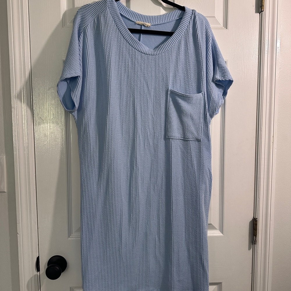 Entro Sky Blue Ribbed Knit Dress